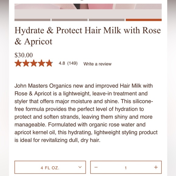 John Masters Organics Hydrate & Protect Hair Milk with Rose & Apricot New - Picture 2 of 4